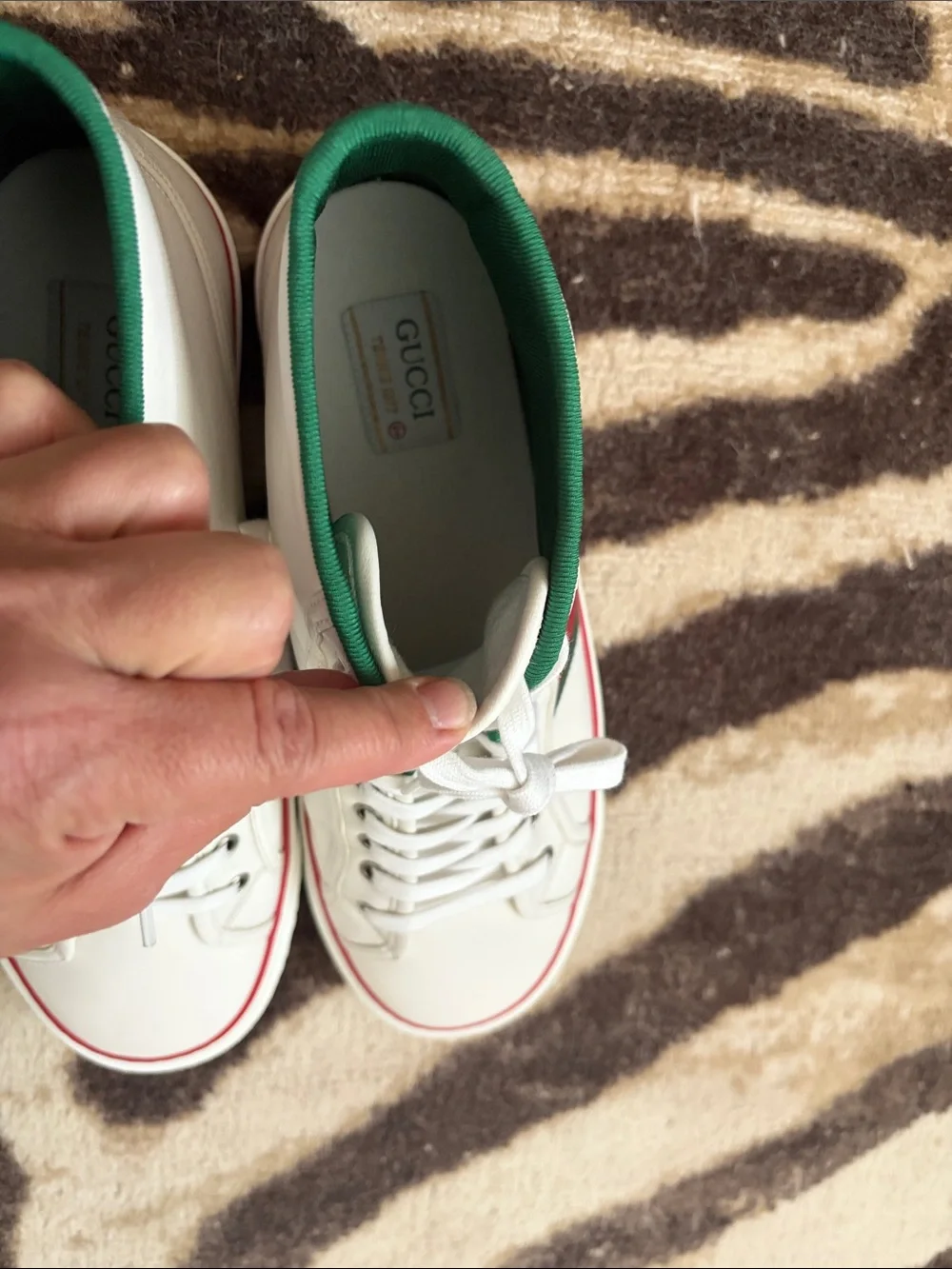 Gucci White High-Top Tennis Sneaker with Green Lining and Red Trim